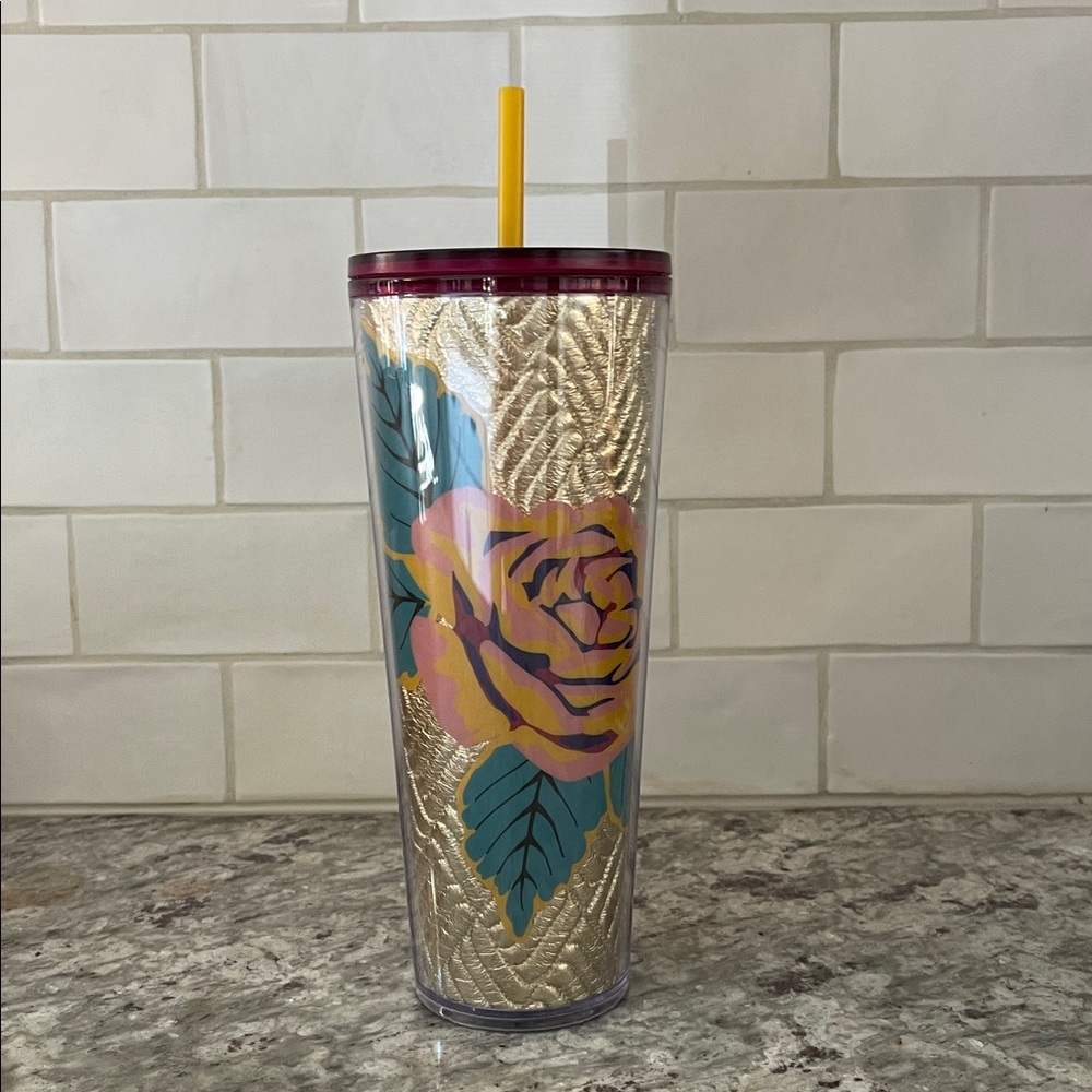 Starbucks Floral Gold 24oz Tumbler with Straw